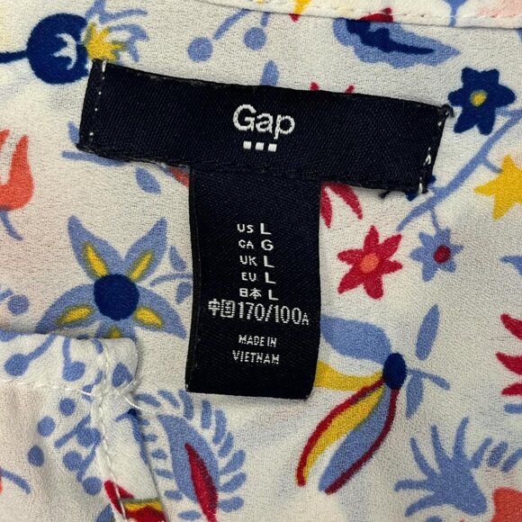 Gap White Floral Print Long Sleeve Sheer Top (L) - Picture 2 of 4